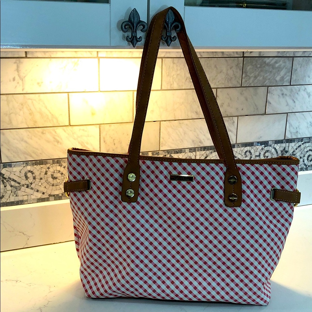 Marc Fisher Red and White Checkered Tote Bag